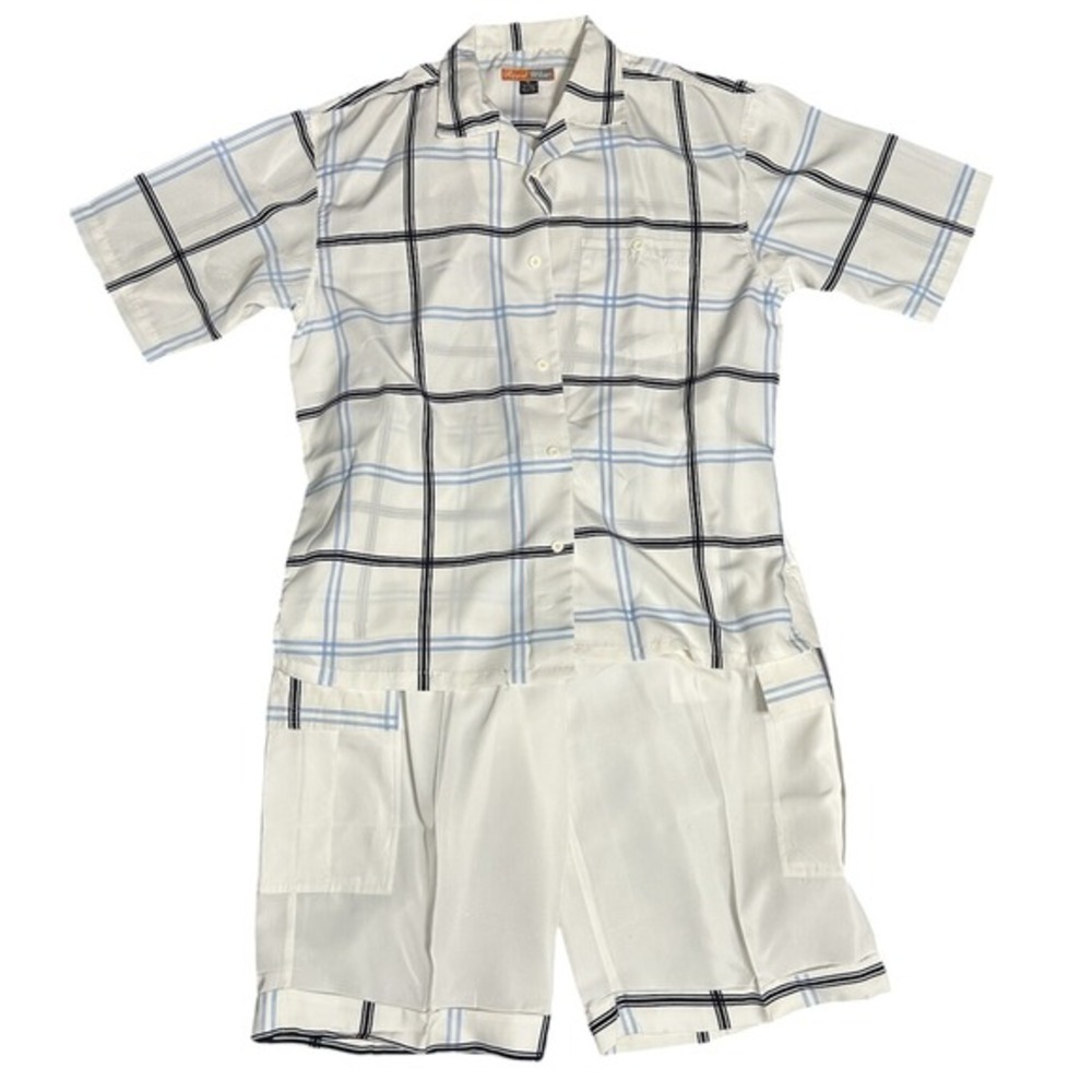 Regal Wear Men XL Stripe White 2 Piece Outfit Coord Set Thrashed Travel Summer